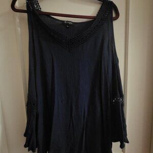 Lily Morgan Navy Blue Cold Shoulder Blouse - Size Large